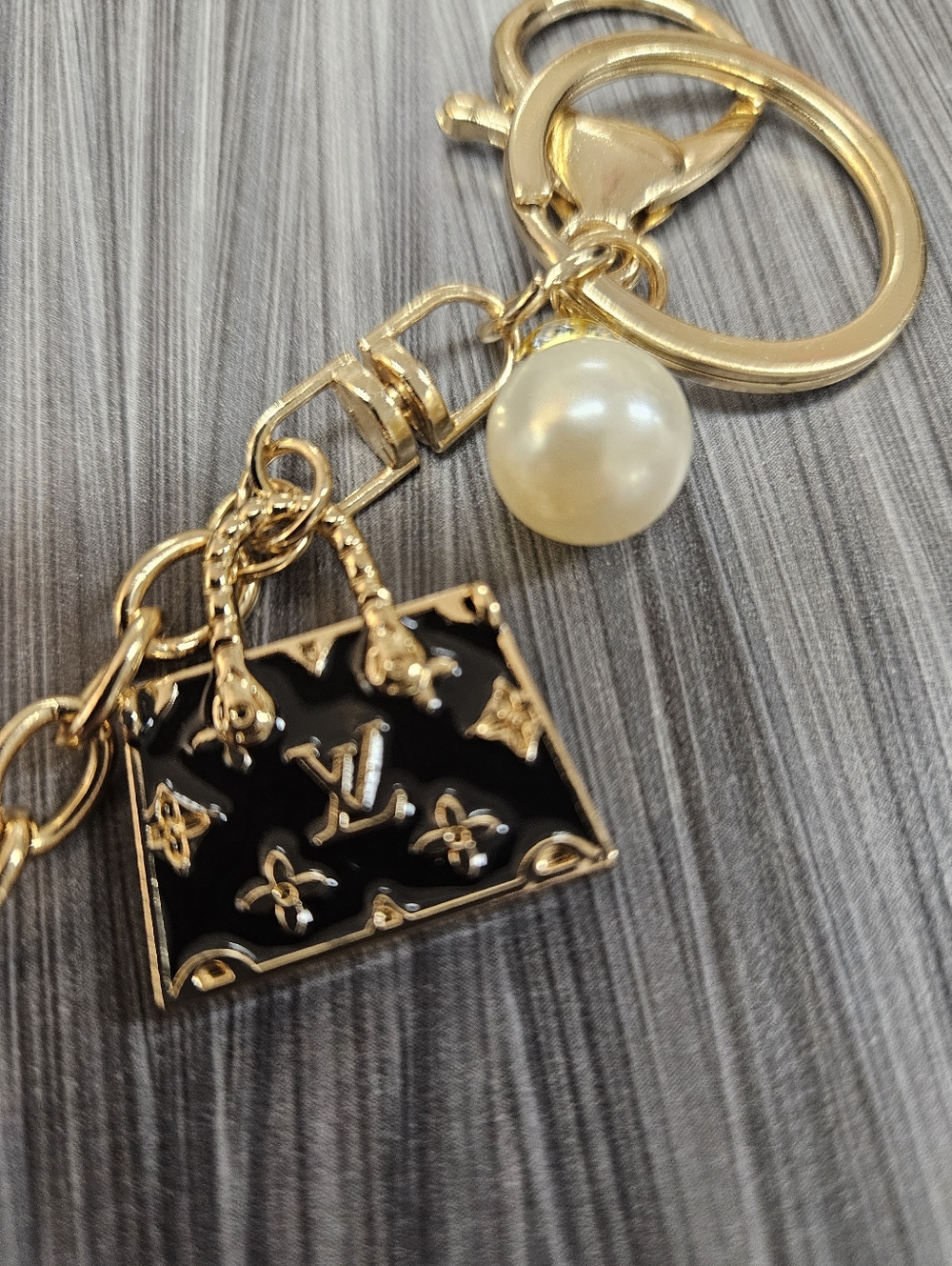NEW LV Stamped Black Enamel Purse Charm Reimagined On Handmade Bag Charm - Picture 3 of 11